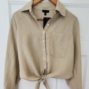 ATM linen cropped tie-front ladies XS shirt in sand dune, new